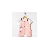 Tongs Baby Leylek Motifli Ikili Takım Salopet - 9 - 12 Ay - Somon - Beyaz