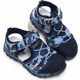 Tonny Black Çocuk Unisex Lacivert Kamuflaj Çoçuk Cırt ve Bağcıklı Rahat Kalıp Sandalet