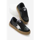 Tonny Black Çocuk Unisex Siyah Beyaz Termo Taban Yıldız Detaylı Bağcıklı ve Cırtlı Spor Ayakkabı