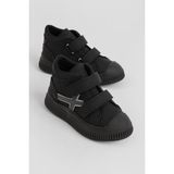Tonny Black Çocuk Unisex Siyah Esnek Termo Taban Çift Cırtlı Şerit Desenli Spor Kısa Bot