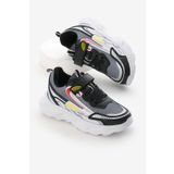 Tonny Black Çocuk Unisex Siyah Füme EVA Faylon Taban Desenli Cırtlı Lastik Bağcıklı Spor Ayakkabı