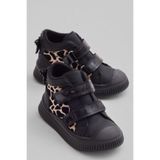 Tonny Black Çocuk Unisex Siyah Leopar Esnek Termo Taban Çift Cırtlı Şerit Desenli Spor Kısa Bot