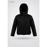 Tonny Black Çocuk Unisex Siyah Mat Normal Kalıp Baklava Detaylı Kapüşonlu Mont