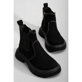 Tonny Black Çocuk Unisex Siyah Süet Kalın Tırtıklı Termo Taban Fermuarlı Lastikli Chelsea Bot