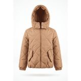 Tonny Black Çocuk Unisex Vizon Normal Kalıp Baklava Detaylı Kapüşonlu Mont