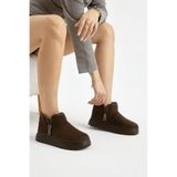 Tonny Black Kadın Bot Kalın Poli Taban İçi Kürklü Süet Görünümlü Bilek Boy Slip-On Günlük Kışlık Bot