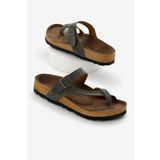 Tonny Black Kadın Haki Rahat Kalıp Poli Taban Çapraz Model Nubuk Parmak Arası Terlik