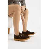 Tonny Black Kadın Loafer Ayakkabı Süet Görünümlü Tokalı Termo Taban Günlük Slip-on Düz Topuklu