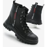 Tonny Black Kadın Siyah Cilt Termo Taban Bağcıklı ve Fermuarlı Bot 4 cm Topuklu Modern Tasarım