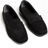 Tonny Black Kadın Siyah Süet Termo Kaymaz Taban Loafer Oxford Kadın Ayakkabı