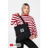 Tonny Black-Orijinal Time Serisi 3 Bölmeli Fermuarlı Kapaklı Model Tote Bag Yumuşak Bez Geniş Kol & Omuz Çantası (Siyah)