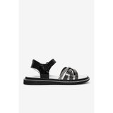 Tonny Black Unisex Çocuk Sandalet Taş Detaylı Çapraz Bantlı Cırt Cırtlı Düz Tabanlı Günlük Yazlık