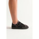 Tonny Black Unisex Siyah Leopar Termo Taban Yanı Şeritli Bağcıklı Spor Ayakkabı