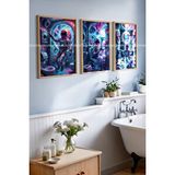 Tontilika Astronot Temalı 3'lü Banyo Dekorasyonu Ahşap Tablo Seti-21x30