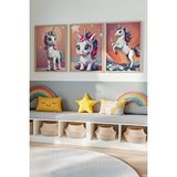 Tontilika Bebek Ve Çocuk Odası Unicorn Tema Ahşap Çerçeveli 3'lü Tablo Seti