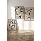 Tontilika Minimalist Yüz Çizimleri 3 Parçalı Ahşap Çerçeveli Tablo Seti - Sanatsal Ve Modern Tasarım-30x42