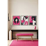 Tontilika Modern Pembe Kadın Figürleri 3’lü Ahşap Çerçeveli Tablo Seti