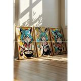 Tontilika Pop Art Anime Tarzı 3'lü Ahşap Çerçeveli Tablo Seti - 30x42