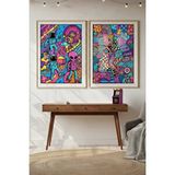 Tontilika Retro Uzay 2’li Ahşap Çerçeveli Tablo Seti - Renkli Pop Art Dekoru