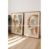 Tontilika Soyut Yüz Çizimleri Ahşap Çerçeveli 2'li Tablo Seti - 21x30