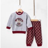 Tontiny Baby Penye Ekose Alt Melanj Üst Pijama Takımı 9-18 Ay %100 Pamuk (Tam Kalıp) - Bordo - 9 Ay