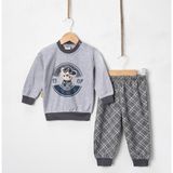 Tontiny Baby Penye Ekose Alt Melanj Üst Pijama Takımı 9-18 Ay %100 Pamuk (Tam Kalıp) - Gri - 9 Ay