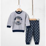 Tontiny Baby Penye Ekose Alt Melanj Üst Pijama Takımı 9-18 Ay %100 Pamuk (Tam Kalıp) - Lacivert