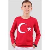TONTİŞLER BEBEK VE ÇOCUK GİYİM 23 Nisan Ay Yıldızlı Uzun Kollu Kırmızı Penye Tişort Okul Gösteri Tören (4-16) Yaş tiwitibaby