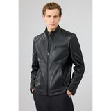 Tony Erkek Siyah Hakim Yaka Kısa Deri Mont 25WGE65781M - XL