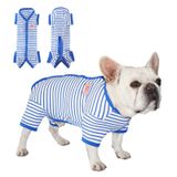 TONY HOBY Köpek Erkek Pijama, Waffle Çizgili Köpek Tulumu, Orta Boy Küçük Köpekler için 4 Bacaklı Köpek Pijama Tulum (Mavi ve Beyaz, Erkek, XL)