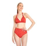TOO SALTY SWIMWEAR Kadın Kiremit Süet Görünümlü Toparlayıcı Yüksek Bel Boyundan Bağlı Bikini Takımı 24s106st kiremit-44