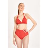 TOO SALTY SWIMWEAR Kadın Kiremit Süet Görünümlü Toparlayıcı Yüksek Bel Boyundan Bağlı Bikini Takımı 24s106st kiremit