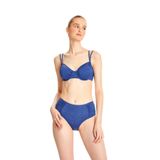 TOO SALTY SWIMWEAR Kadın Mavi Kot Görünümlü Büzgülü Balenli Toparlayıcı Yüksek Bel Bikini Takımı 24s102st mavi kot-44