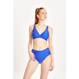 TOO SALTY SWIMWEAR Kadın Saks Tül Detaylı Toparlayıcı Yüksek Bel Bikini Takımı 24s100st Saks-38