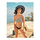 TOO SALTY SWIMWEAR KADIN SİYAH BEYAZ DESENLİ TEK OMUZ HALKA AKSESUARLI İP BAĞLAMALI BİKİNİ TAKIMI 24S122ST siyah-36