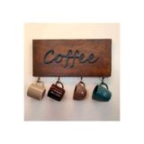 Tooall Ahşap Coffee Yazılı Duvar Kahve Fincanı Askılığı