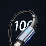 Toocki 20W 100 cm Type-C To Lightning Hızlı Şarj Kablosu LED Işıklı Iphone 11 12 13 14 Pro Max Plus Tüm Serilere Uyumlu - Gri - Siyah