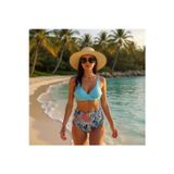 TooHot Kadın Buz Mavisi Yüksek Bel Askılı Üçgen Bikini Takımı