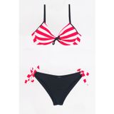 TooHot Kadın Kırmızı Çizgili Brazilian Yarım Destekli Alt Üst Bikini Takım-40