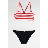 TooHot Kadın Kırmızı Çizgili Yüzücü Bikini Alt Üst Takım