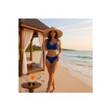 TooHot Kadın Saks Mavi Büyük Kalıp Push-up Fiyonklu Alt Üst Bikini Takım