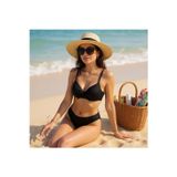 TooHot Kadın Siyah Büyük Kalıp Push-up Fiyonklu Alt Üst Bikini Takım