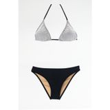 TooHot Kadın Siyah Çizgili Üçgen Bikini Alt Üst Takım