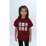 Toontoy 24982 Kız Çocuk Baskılı Bisiklet Yaka Düşük Omuz Kısa Kollu Tişört