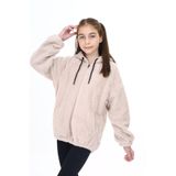 Toontoy Bej Kız Çocuk Kiremit Kapüşonlu Fermuarlı Cepli Reglan Kol Peluş Hırka