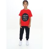Toontoy Erkek Çocuk 2'li Takım Baskılı Bisiklet Yaka Kısa Kollu T-Shirt & Beli Paçası Lastikli Cepli Jogger Eşofman Altı - Renk Bloklu & 2 Iplik - Kırmızı - 8 - 9 Yaş
