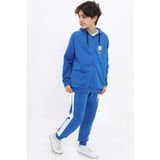 Toontoy Erkek Çocuk 2'li Takım Baskılı Kapüşonlu Fermuarlı Cepli Reglan Kol Sweatshirt & Beli Paçası Lastikli Cepli Jogger Eşofman Altı - Bant Detaylı & 2 Iplik - Saks - 6 – 7 Yaş
