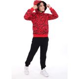 Toontoy Erkek Çocuk 2'li Takım Baskılı Kapüşonlu Reglan Kol Sweatshirt & Beli Paçası Lastikli Cepli Jogger Eşofman Altı - 2 Iplik - Kırmızı - 6 – 7 Yaş