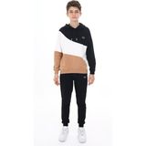Toontoy Erkek Çocuk 2'li Takım Baskılı Kapüşonlu Sweatshirt & Beli Paçası Lastikli Cepli Jogger Eşofman Altı - Renk Bloklu & 2 Iplik - Kahverengi - 12 - 13 Yaş