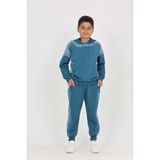 Toontoy Erkek Çocuk 2'li Takım Eskitme Baskılı Kapüşonlu Cepli Sweatshirt & Beli Paçası Lastikli Cepli Jogger Eşofman Altı - 2 Iplik - Petrol Mavi - 12
